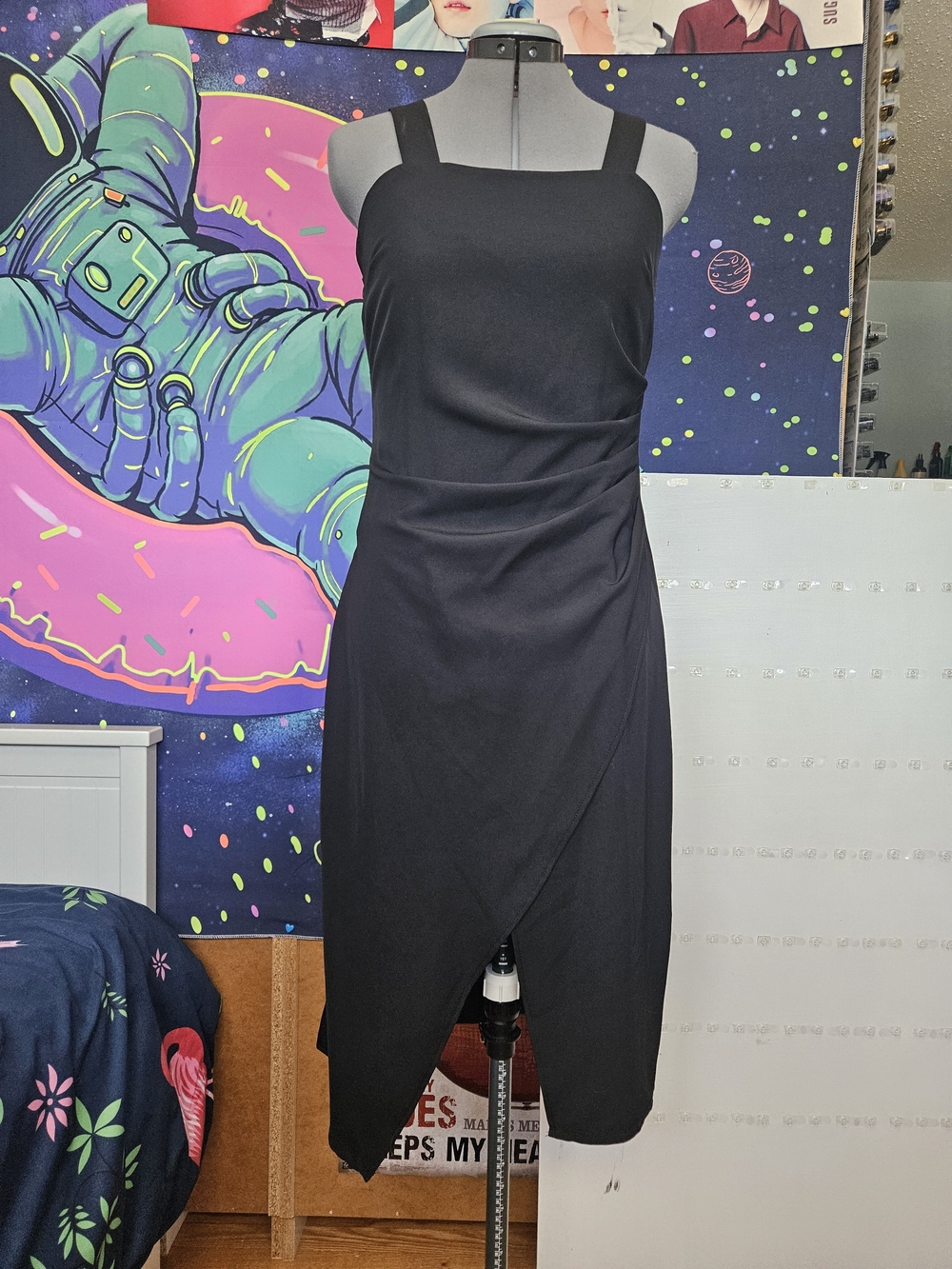 Black Women's Two-piece Wrap Dress with Cropped Blazer - Picture 3 of 8